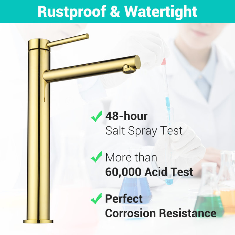 Tall Brushed Gold Brass Bathroom Vessel Sink Faucet
