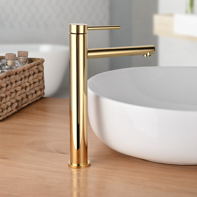 Tall Brushed Gold Brass Bathroom Vessel Sink Faucet