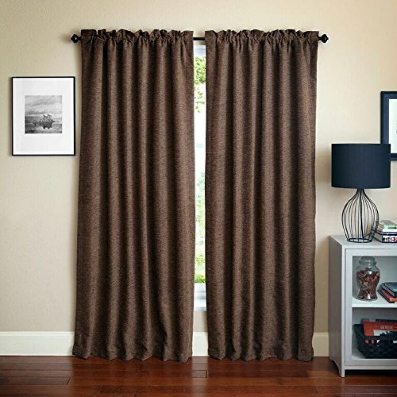 Vermont Brown Jacquard Chenille Light-Filtering Curtain Panels