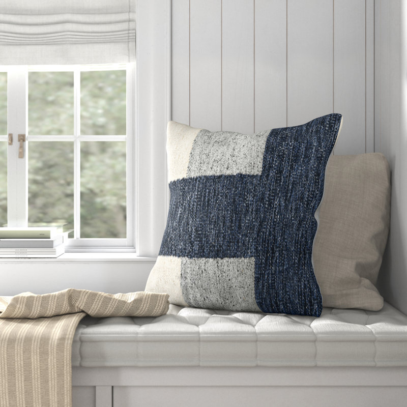 22" Blue and Gray Polyester Square Throw Pillow