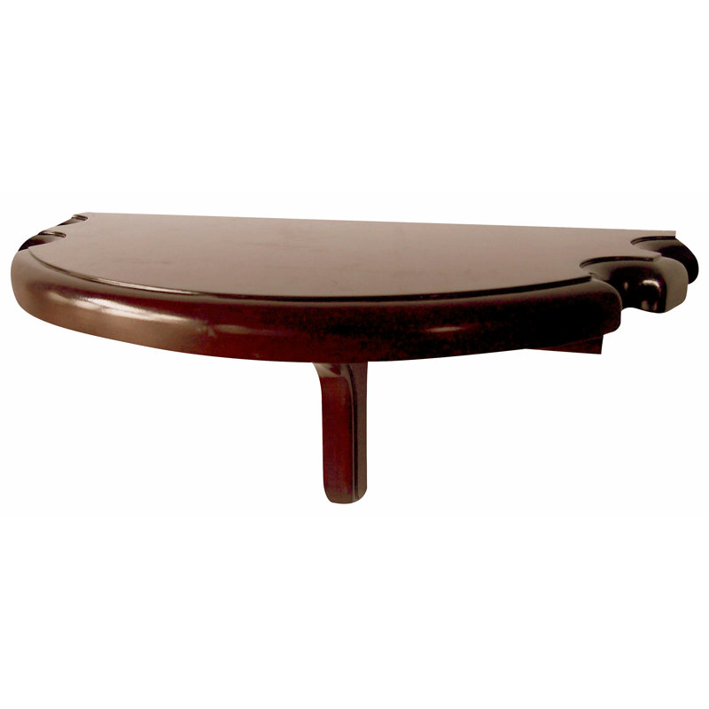 Walnut Wood Half Moon Game Room Wall Shelf with Cue Cutouts