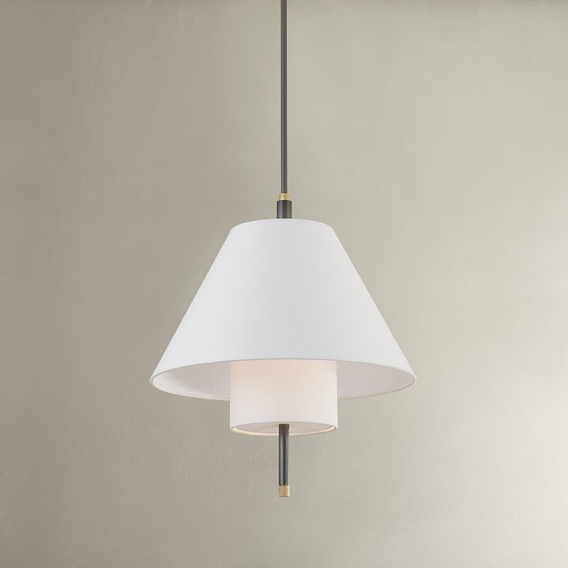 Elegant Aged Brass 1-Light Pendant with Belgian Linen Shade