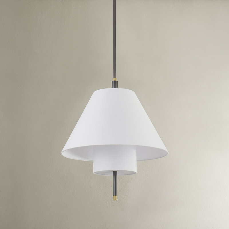 Elegant Aged Brass 1-Light Pendant with Belgian Linen Shade