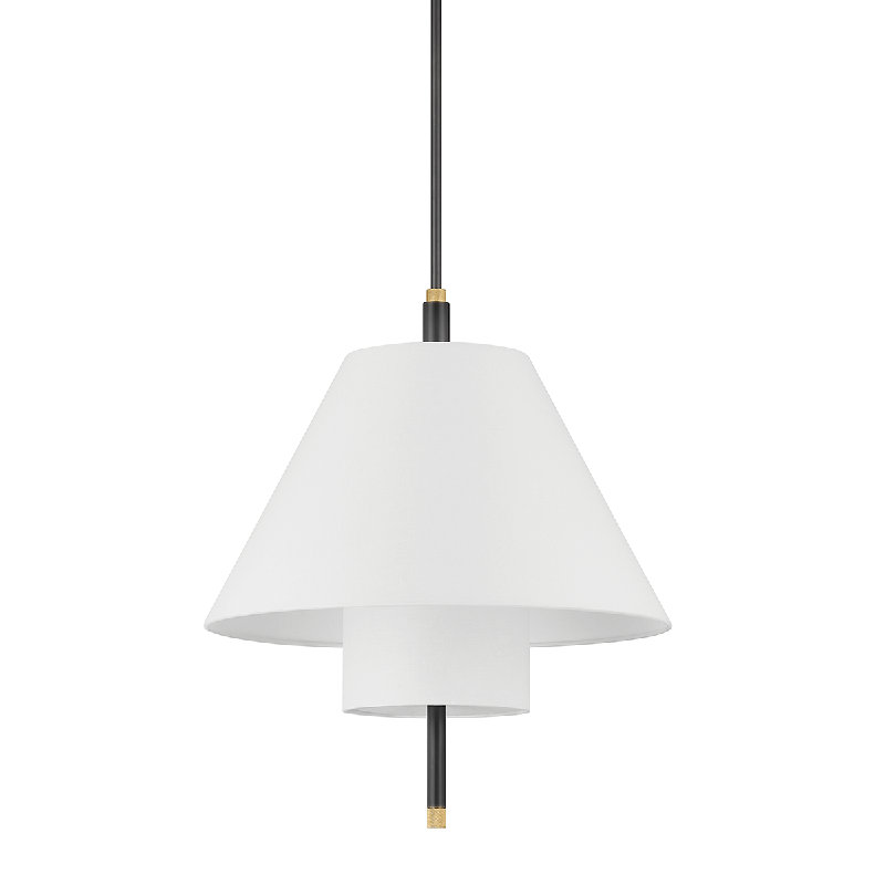 Elegant Aged Brass 1-Light Pendant with Belgian Linen Shade