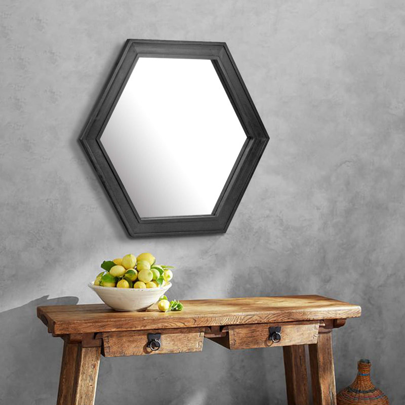 Modern Hexagon 27'' Black Wood Wall Vanity Mirror