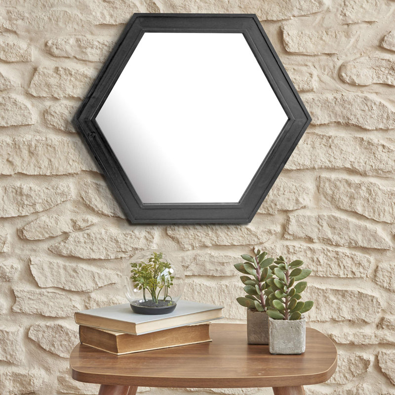 Modern Hexagon 27'' Black Wood Wall Vanity Mirror