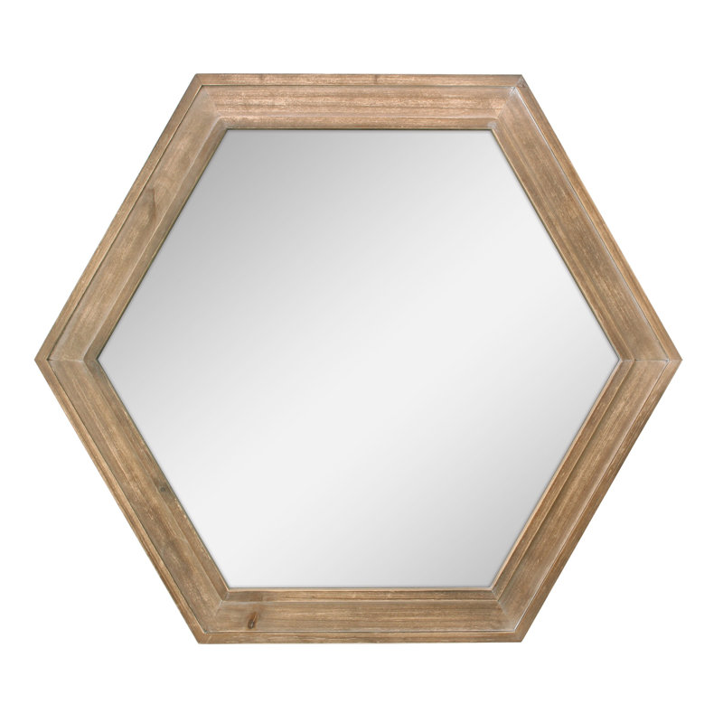 Redwood Hexagon Wall Mirror with Wooden Frame