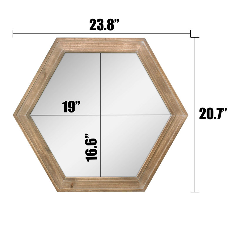 Redwood Hexagon Wall Mirror with Wooden Frame