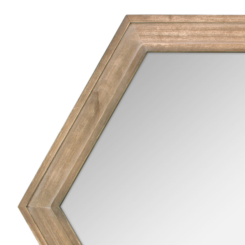 Redwood Hexagon Wall Mirror with Wooden Frame