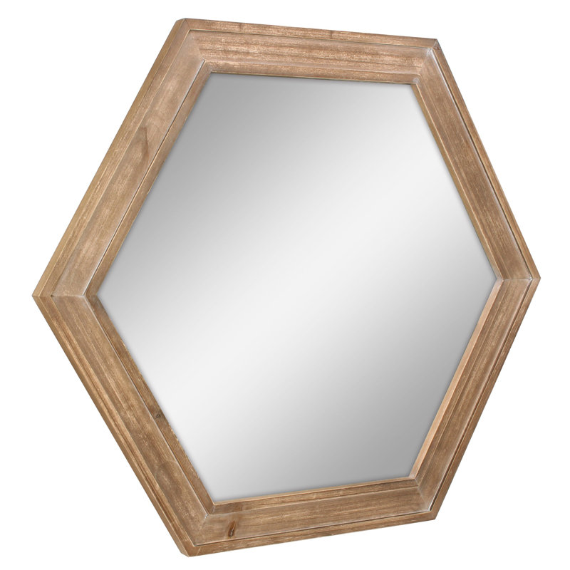 Redwood Hexagon Wall Mirror with Wooden Frame