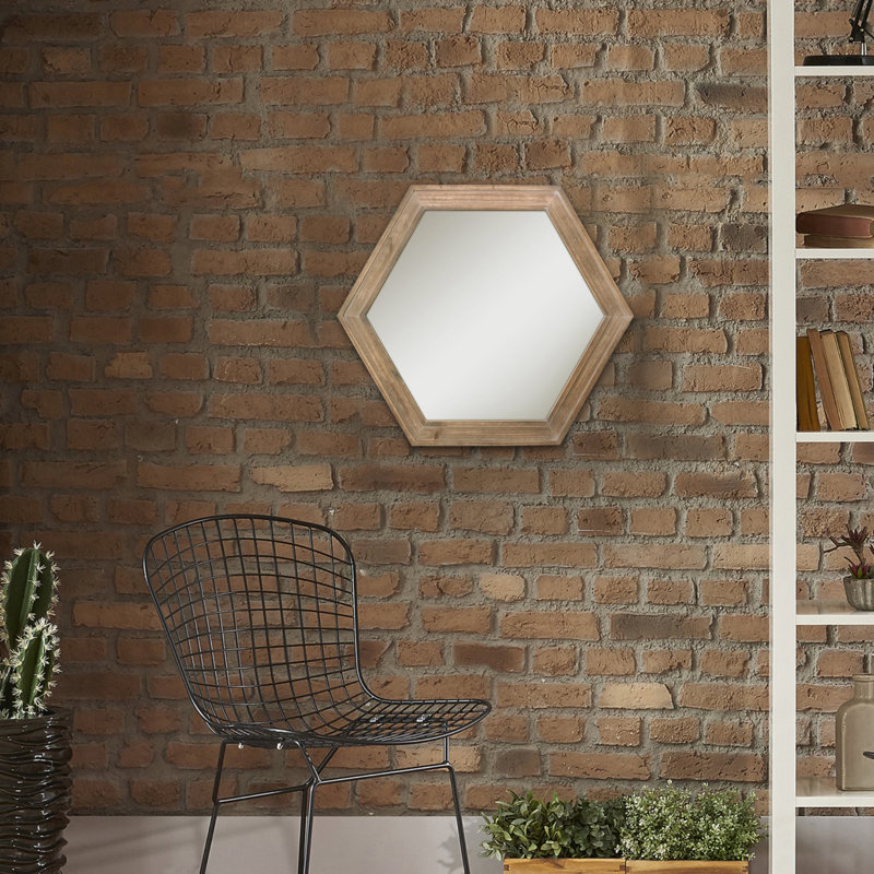 Redwood Hexagon Wall Mirror with Wooden Frame