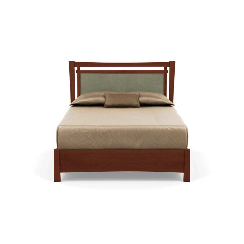 Queen Cognac Cherry Wood Frame Upholstered Storage Bed with Ebony Leather Headboard