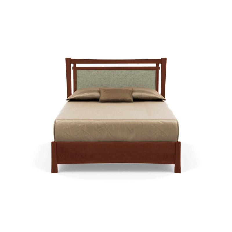 Queen Cognac Cherry Wood Frame Upholstered Storage Bed with Ebony Leather Headboard
