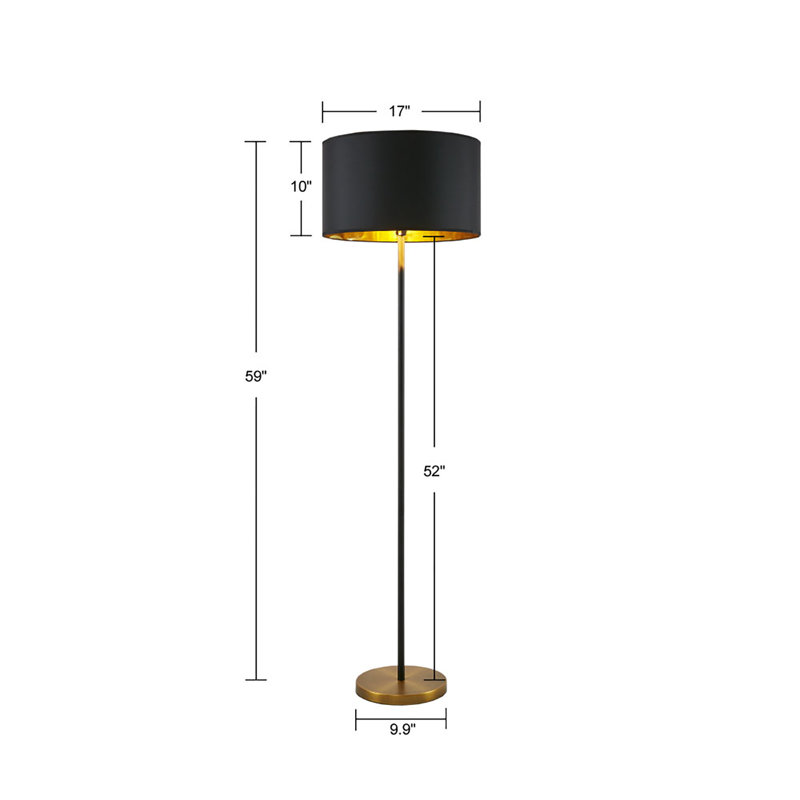 Elegant Black and Gold Metal Floor Lamp with Drum Shade