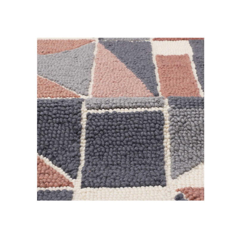 Ivory and Gray Geometric Hand-Tufted Wool Rug, 6' x 9'