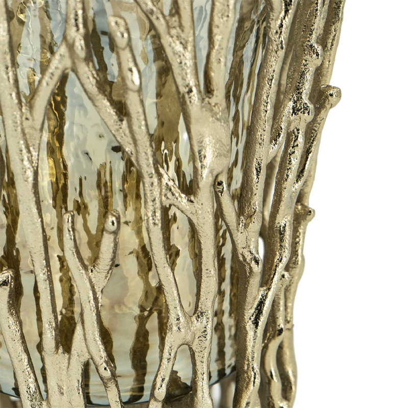 Gold Branch Design Glass Hurricane Candle Holder