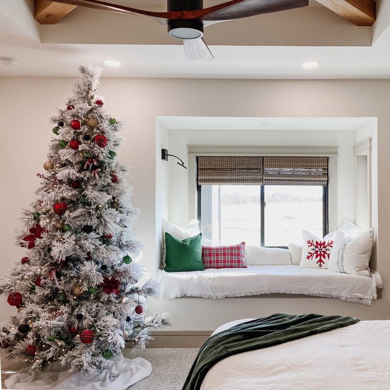 7.5-Foot Snowy Pine Flocked Christmas Tree with Warm White LED Lights