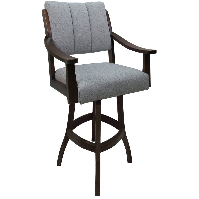 Hemsath Slate Swivel Solid Wood 30'' Bar Stool with Upholstered Seat