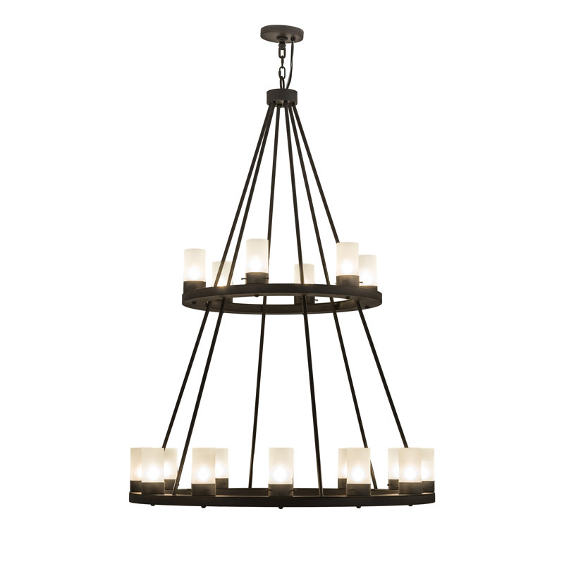 Chestnut 18-Light Wagon Wheel Chandelier with Frosted Glass