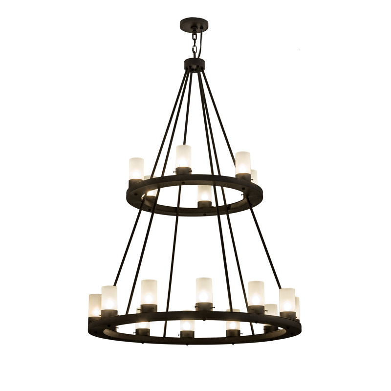 Chestnut 18-Light Wagon Wheel Chandelier with Frosted Glass