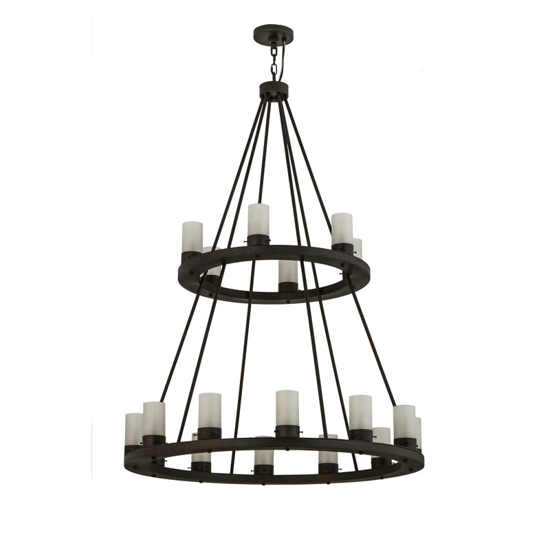 Chestnut 18-Light Wagon Wheel Chandelier with Frosted Glass