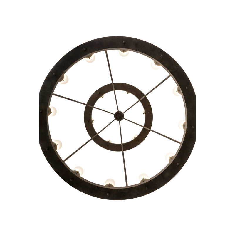 Chestnut 18-Light Wagon Wheel Chandelier with Frosted Glass