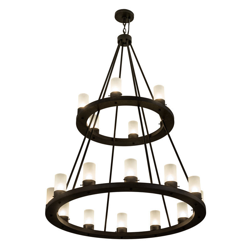 Chestnut 18-Light Wagon Wheel Chandelier with Frosted Glass