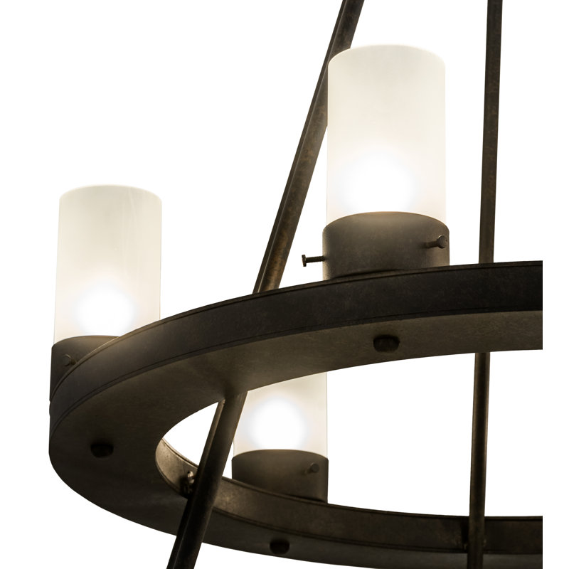 Chestnut 18-Light Wagon Wheel Chandelier with Frosted Glass