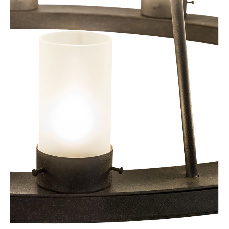 Chestnut 18-Light Wagon Wheel Chandelier with Frosted Glass