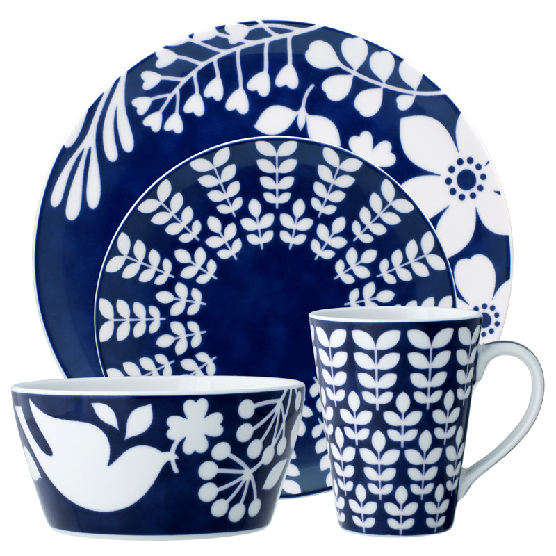 Blue and White Porcelain Floral 4-Piece Place Setting