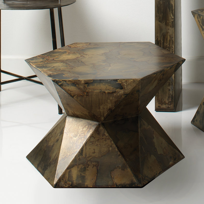 Small Multi-Color Brass Hexagon Faceted Side Table