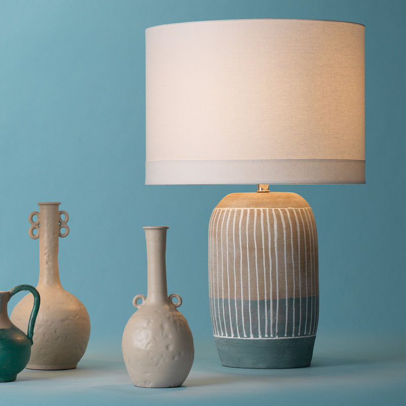 Natural Slate Ceramic Table Lamp with White Linen Shade