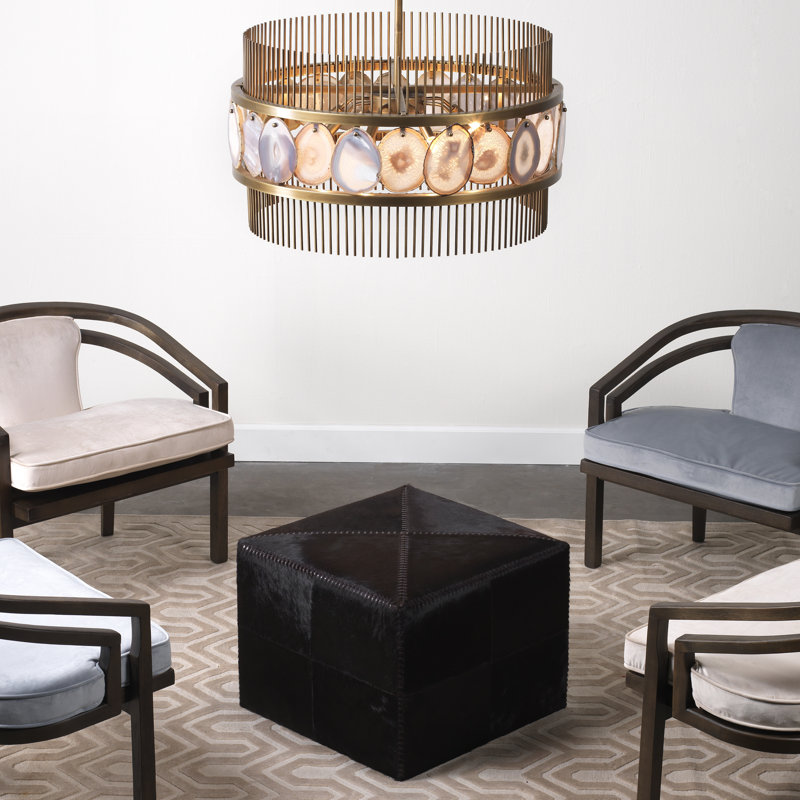 Contemporary Stitched Dark Brown Leather Pouf Ottoman