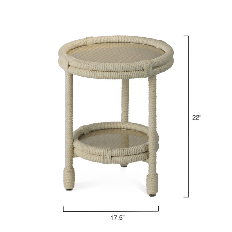 Round Off-White Rope and Glass Side Table