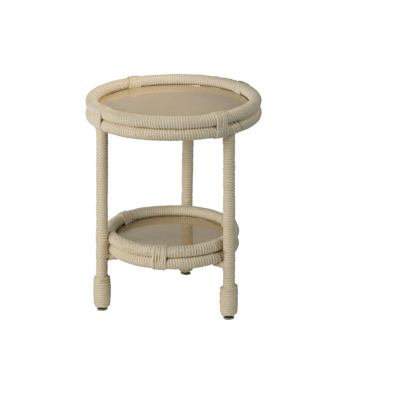 Round Off-White Rope and Glass Side Table