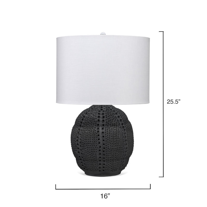 Matte Black Porcelain Table Lamp with White Linen Drum Shade