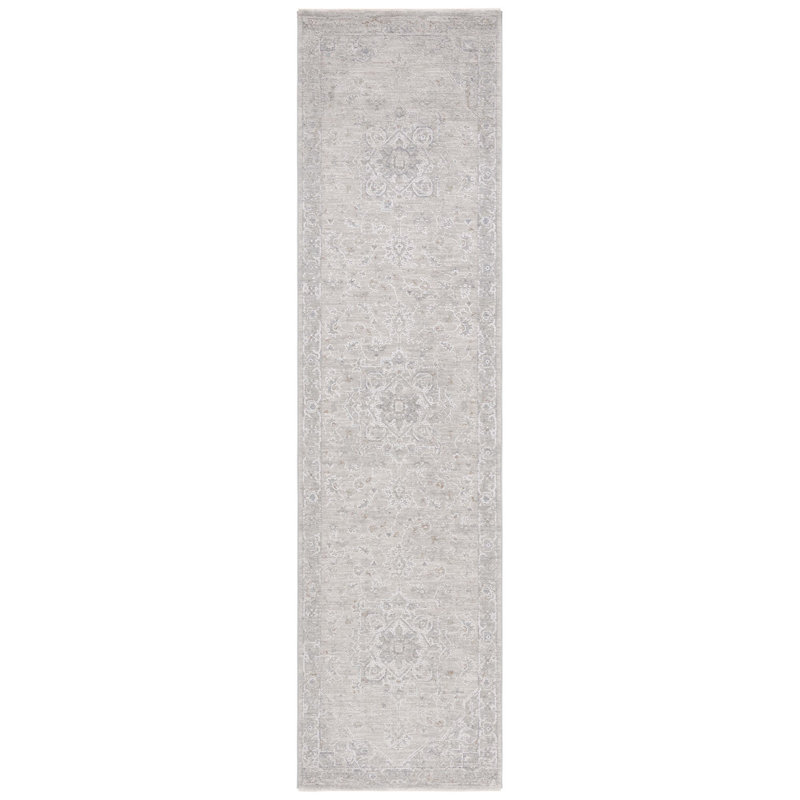 Elegant Montague Light Grey Transitional Area Rug, 2'6" x 10', Hand-Knotted Synthetic