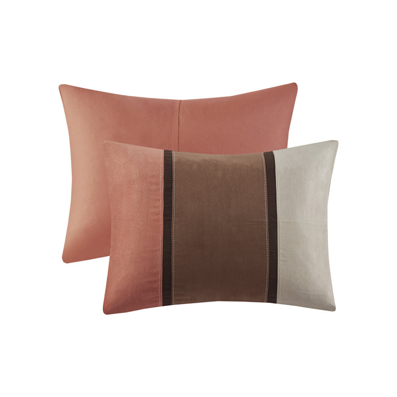 Queen Coral and Brown Microfiber Reversible Comforter Set