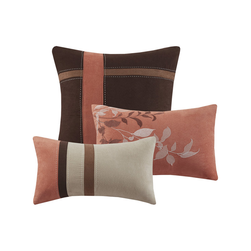 Queen Coral and Brown Microfiber Reversible Comforter Set