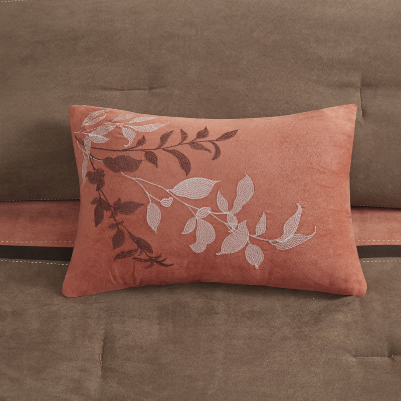 Queen Coral and Brown Microfiber Reversible Comforter Set