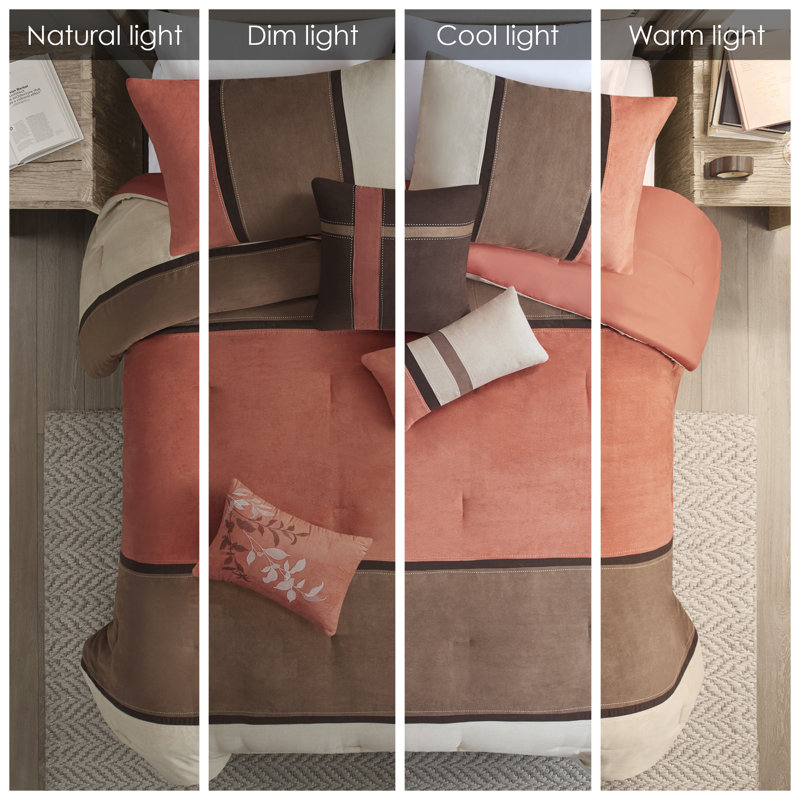 Queen Coral and Brown Microfiber Reversible Comforter Set
