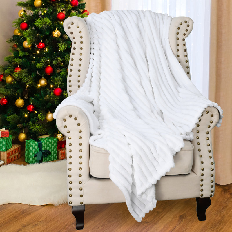 Catalonia Cozy Fleece Throw Blanket, White 50"x60", All-Season Comfort
