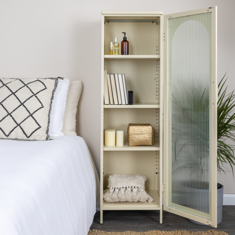 Solstice Arched Glass Door Metal Cabinet in Off White