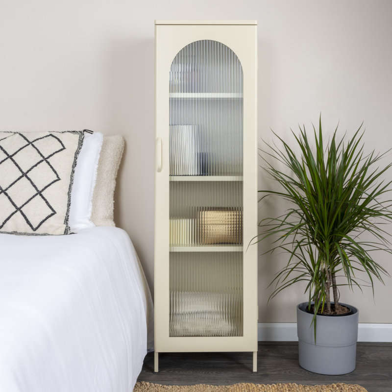 Solstice Arched Glass Door Metal Cabinet in Off White
