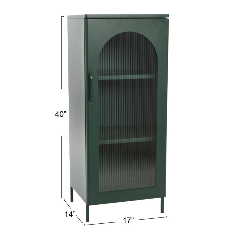 Solstice Arched Glass Door Metal Storage Cabinet in Dark Green