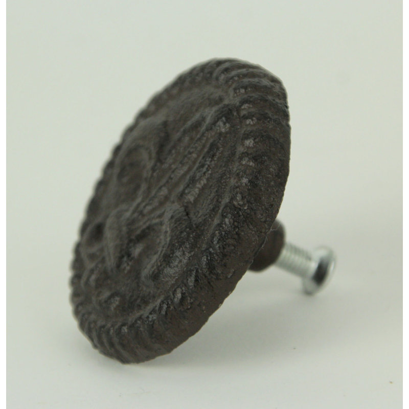 Distressed Brown Cast Iron Fleur De Lis Round Knob Set of 12