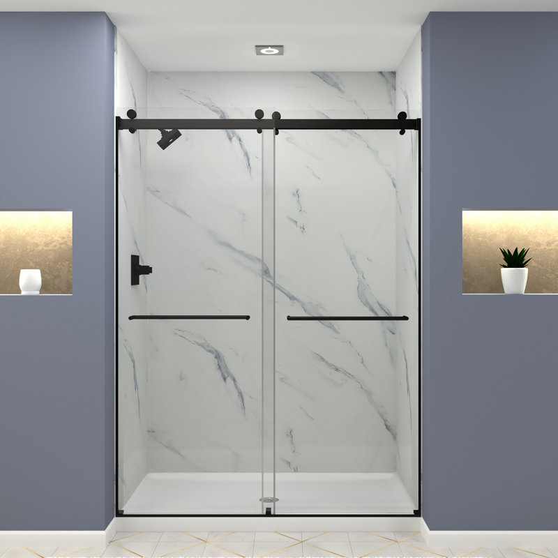 Brooklyn 60" x 80" Frameless Matte Black Sliding Shower Door