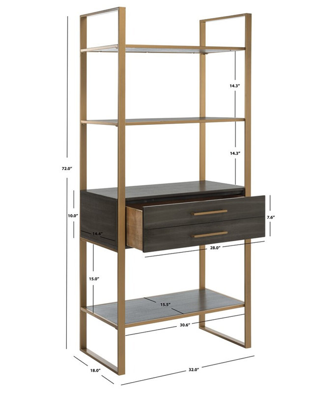 Contemporary Gold and Grey Oak Etagere with Storage Drawer