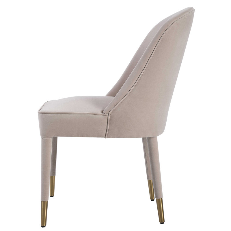 Cream Velvet Upholstered Parsons Side Chair with Metal Legs