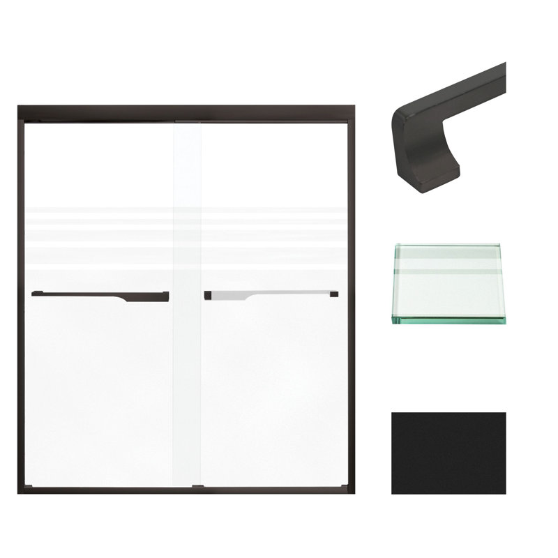 Frederick Matte Black Semi-Frameless Sliding Shower Door with Frosted Glass